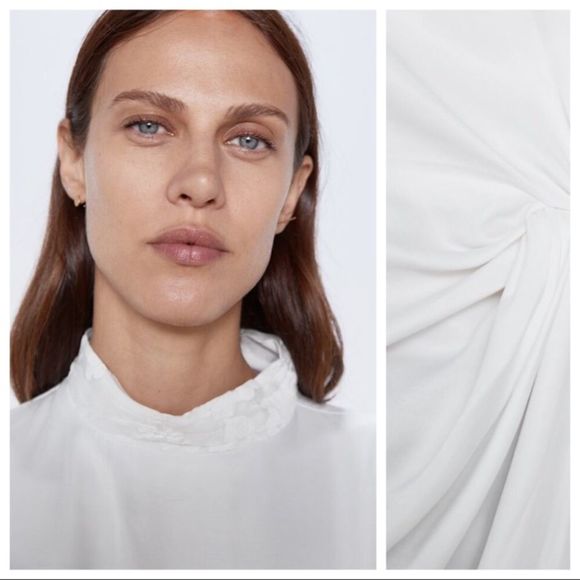 Zara White Satin Effect BLOUSE WITH FRONT KNOT New! - Picture 8 of 8
